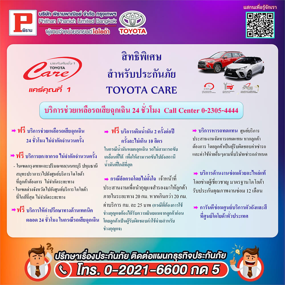 สิทธิพิเศษ สําหรับประกันภัย TOYOTA CARE